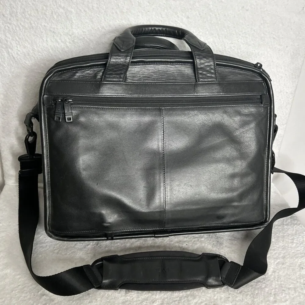 TUMI briefcase leather Large black Carry On Computer Bag 96132DH Organization